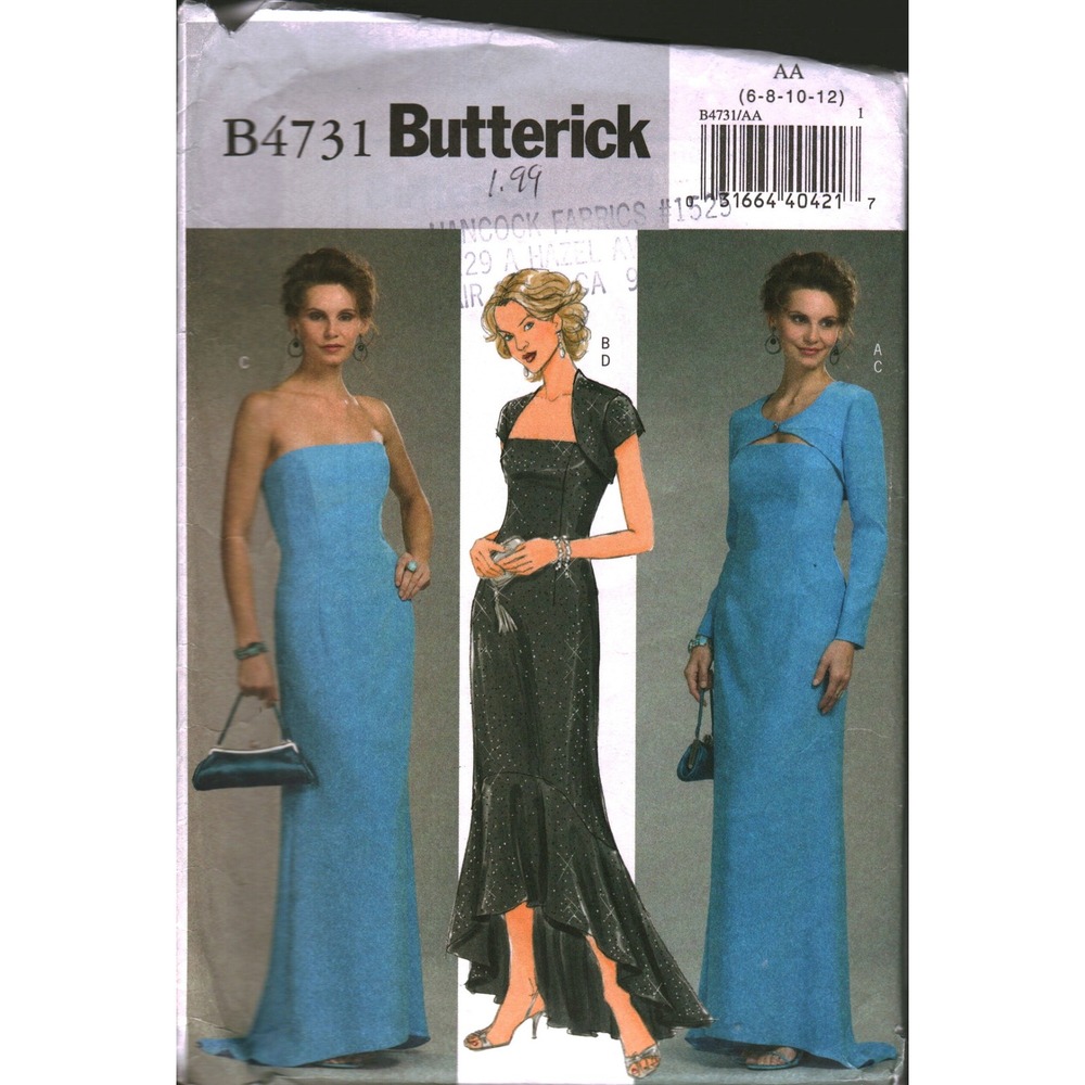 Butterick B4731 Sewing Pattern Misses Evening‎ Dress Shrug Bolero Size 6-12 AA
